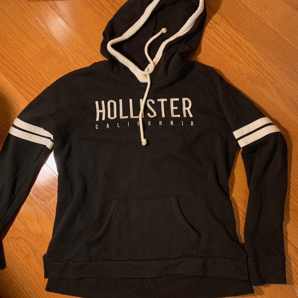 Stripped Sleeve Black Hoodie | Hollister